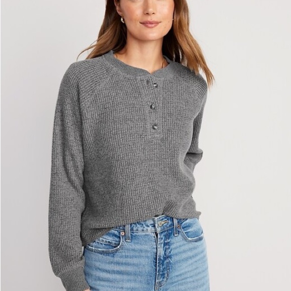 Plush Waffle-Knit Henley Top - Old Navy